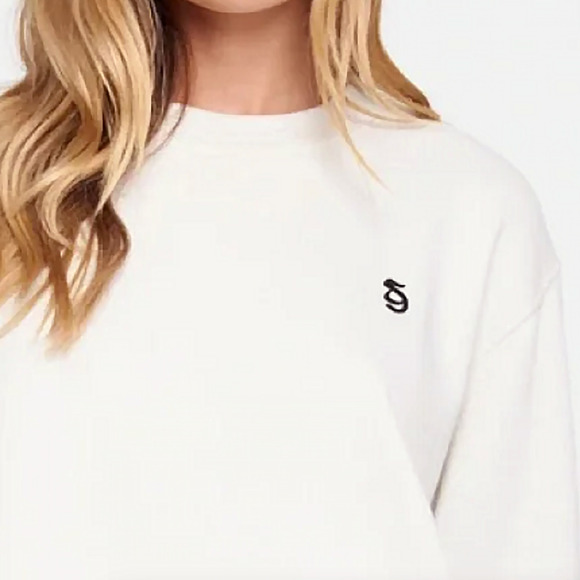 Spiritual Gangster Bone White Monogram Embroidered Crew Neck Sweatshirt Large - Picture 3 of 6